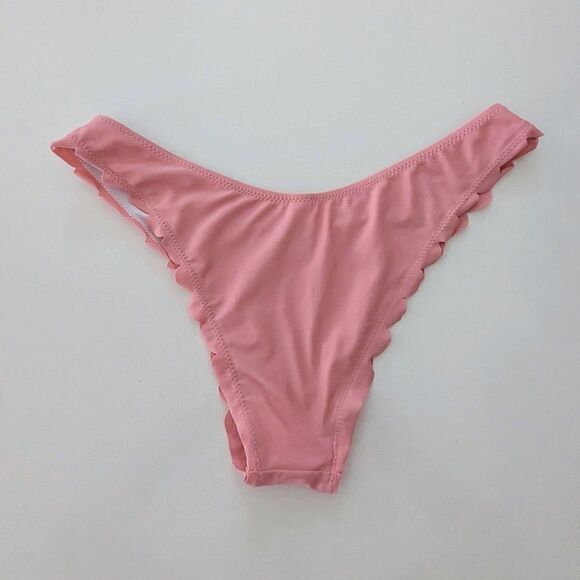 Zaful Other - Women's Zaful Bikini Bottoms Only Scalloped Pink Rose Medium High Waisted Cheeky
